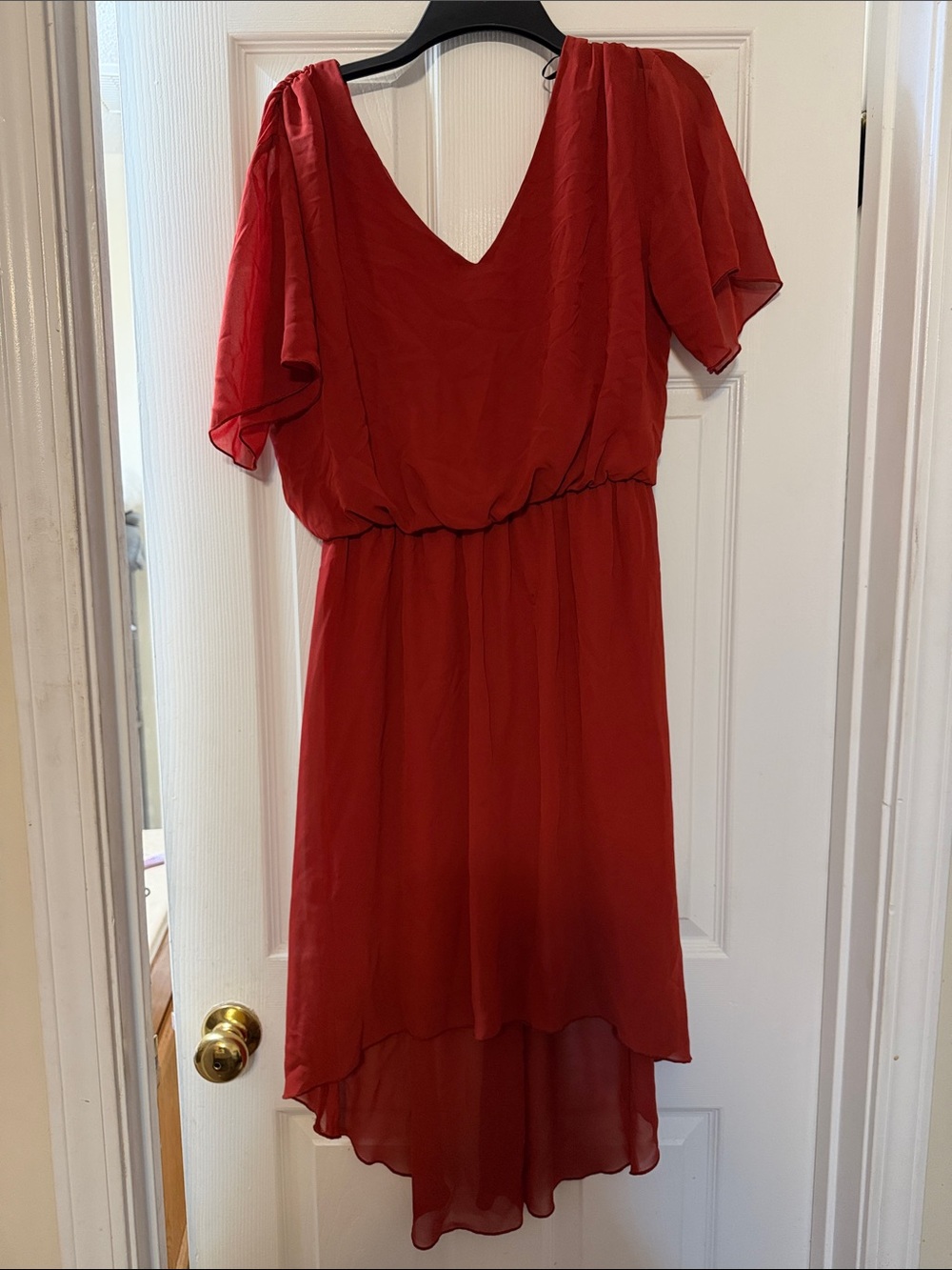 Enfocus Studio Red V-Neck Chiffon High-Low Dress